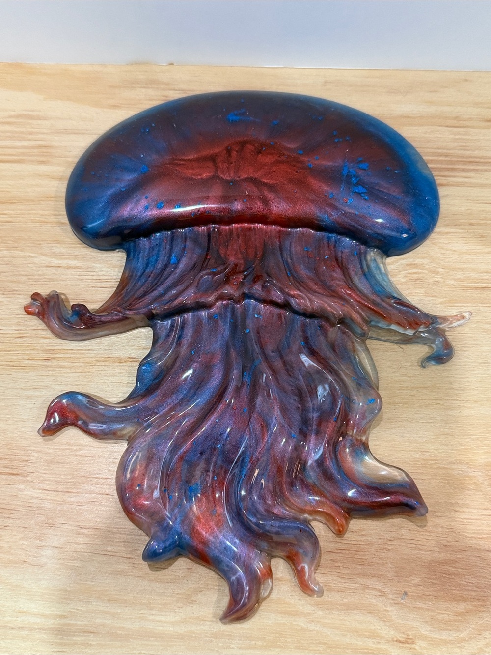 Handcrafted Blue and Red Jellyfish Wall Sculpture